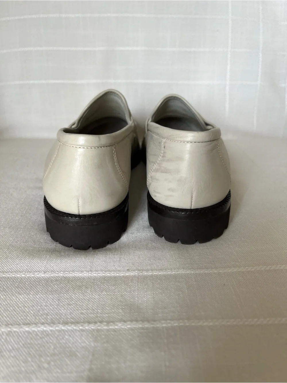 Cole Haan Cream Leather Penny Loafers with Gold Plaque